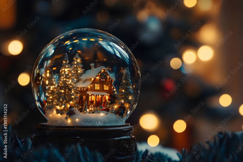 Christmas snow globe with house and trees festive holiday decoration winter wonderland christmas season Christmas snow globe with house and trees festive holiday decoration winter wonderland christmas season