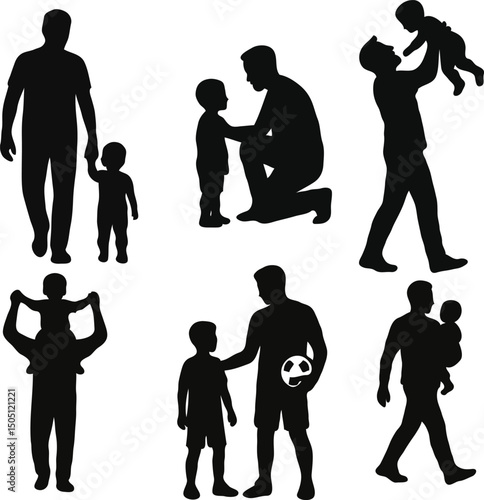 Silhouettes of the father and son, and they are playing to spend leisure time