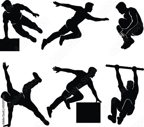 Different types of parkour silhouettes which is so tricky sports