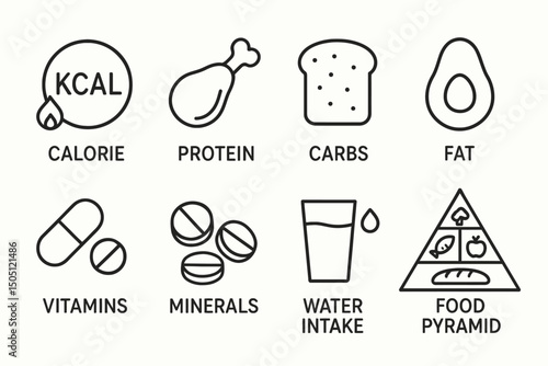 Nutrition and Healthy Eating Line Icons Set
