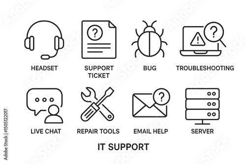 IT Support and Technical Service Line Icons
