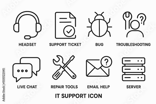 IT Support and Tech Assistance Line Icons Set

