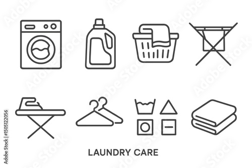 Laundry Care and Clothing Maintenance Icons Set
