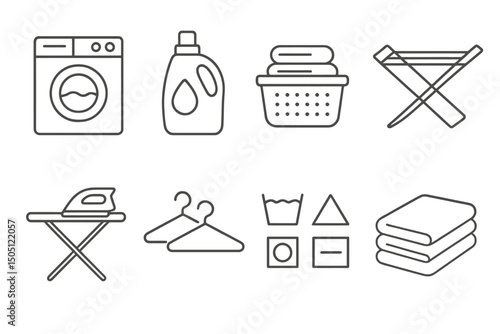 Laundry and Clothing Care Line Icons Set
