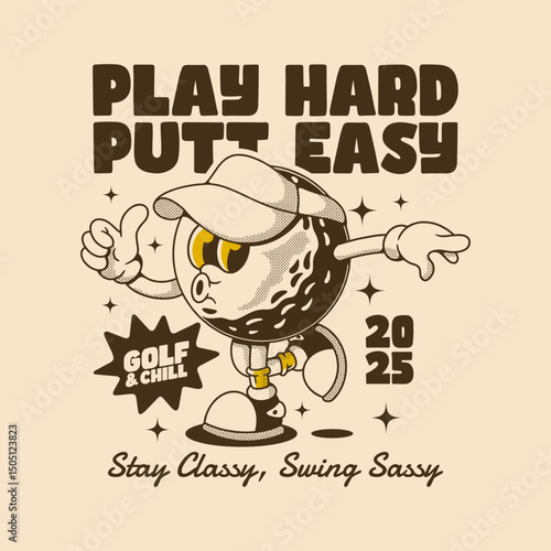 Funny Golf Quote Character Design for Cool Retro T Shirt Artwork
