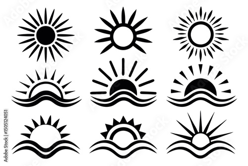  A set of sun icon vector art illustration.
