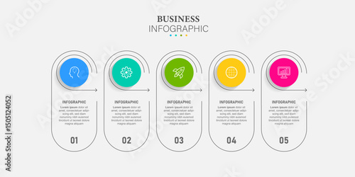 Modern Infographic Vector Futuristic Template. 5 steps timeline graphic.