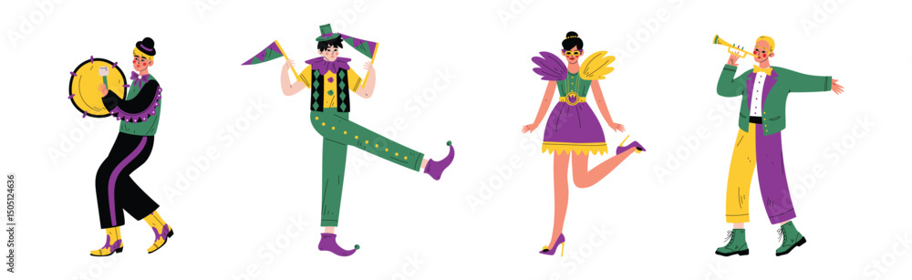 Circus Man and Woman Character Performer and Entertainer Vector Set Circus Man and Woman Character Performer and Entertainer Vector Set