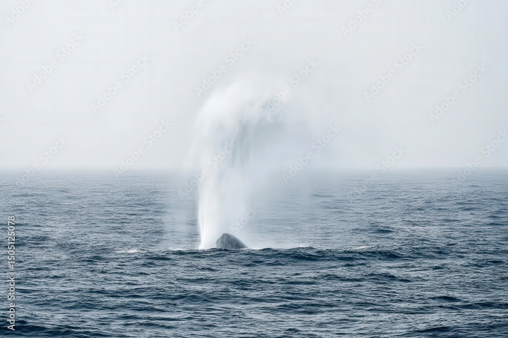 Fototapeta premium Whale spouting water in the ocean on a cloudy day