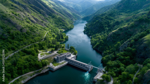 Wallpaper Mural A hydroelectric dam nestled between lush green mountains with a river flowing through a scenic valley. Torontodigital.ca