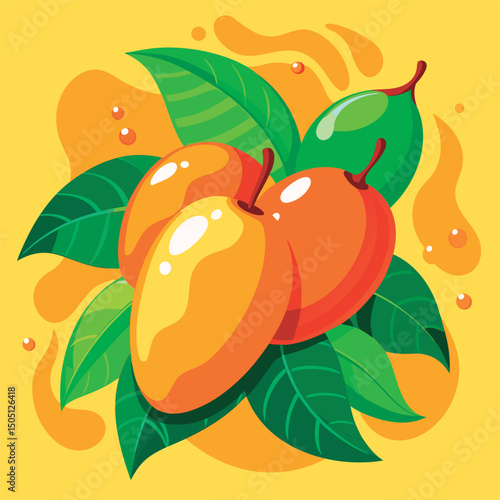Fresh Mangoes with vibrant leaves.