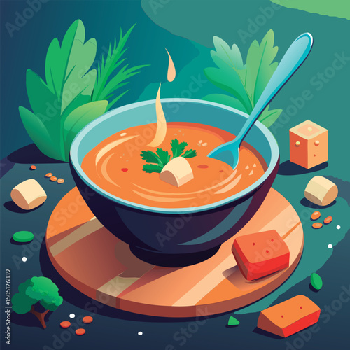 Hearty soup bowl. ready to eat.