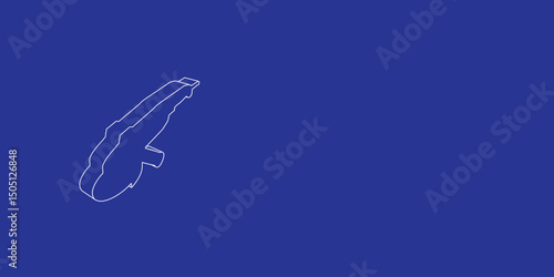 The outline of a large angle grinder symbol made of white lines on the left. 3D view of the object in perspective. Vector illustration on indigo background