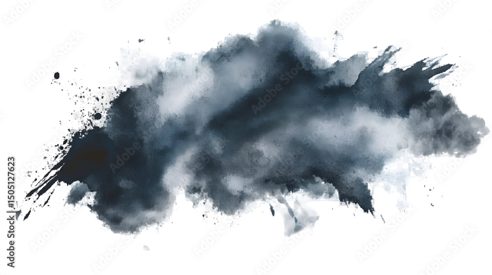 Obraz premium Abstract cloud formation in dark blue and white watercolor against a black background isolated, transparent, white, backgrounds, png, cut out, clipping, path, social media, 4k full hd image download
