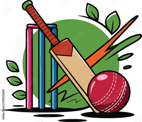 cricket tools with Bat Ball and wicket art design stock photos premium quality