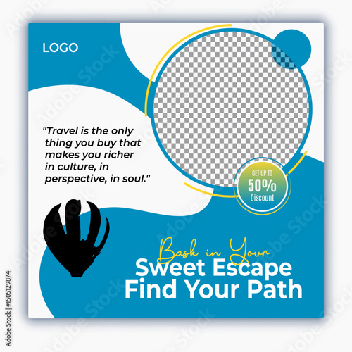 Travel and tour social media posts and web banner square design template