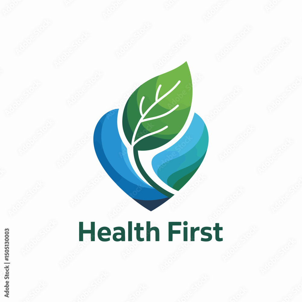 Fototapeta premium Green and Blue Heart with Leaf Healthcare Logo