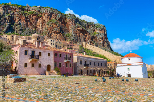 Fototapeta Naklejka Na Ścianę i Meble -  Monemvasia houses and church in Peloponnese, Greece