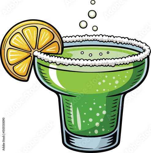 Margarita glass with green Cocktail illustration premium quality