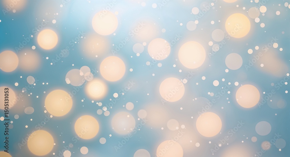 Obraz premium Abstract Bokeh Background with Light Blue Gradient and Warm White and Yellow Twinkling Light Spots