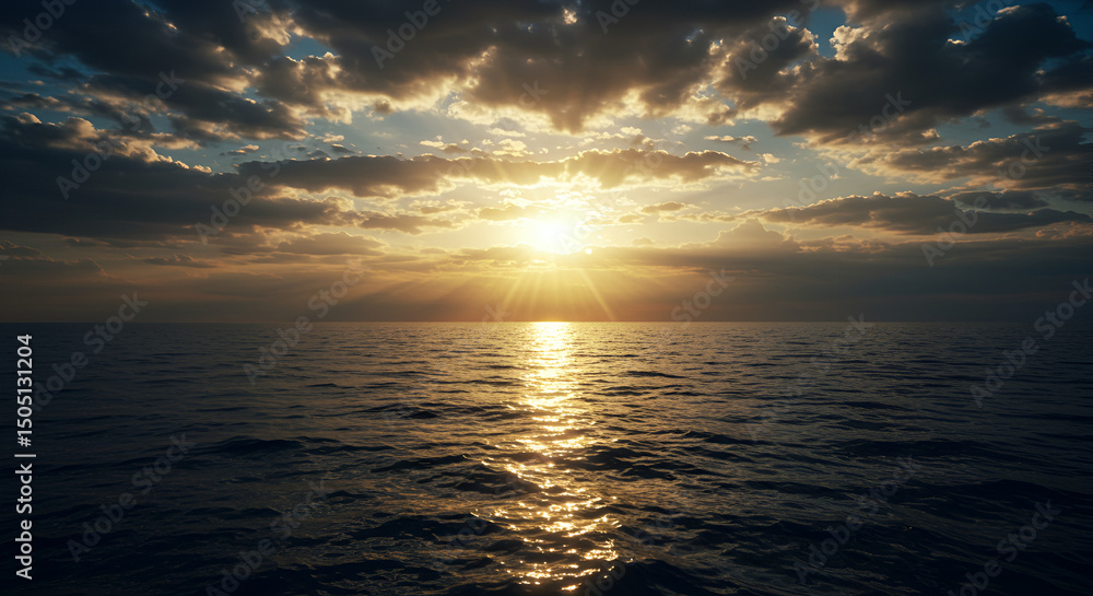 Obraz premium Sunset over the Ocean with Dramatic Clouds