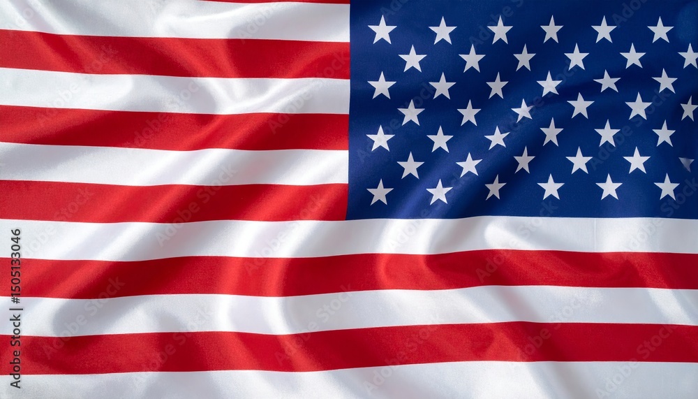 Obraz premium An American flag, with its red and white stripes and blue field of stars, waves patriotically in the wind