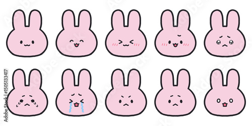 かわいいうさぎの表情アイコンセット