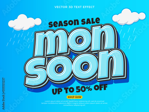 Monsoon sale banner with text effect cartoon style
