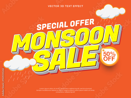 3D monsoon sale special offer with editable text effect