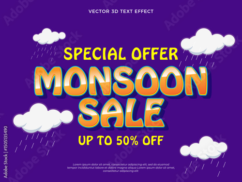 Monsoon season sale banner template with editable text effect