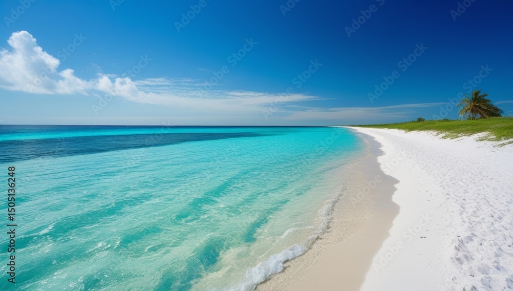 Obraz premium Idyllic Tropical Beach Scene with Turquoise Water and White Sand Paradise