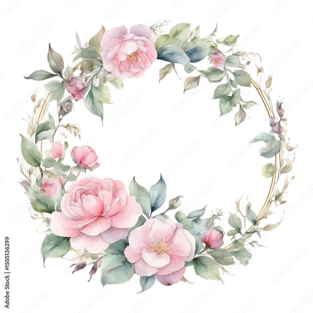 Fototapeta premium Floral flower round frame on transparent background 
