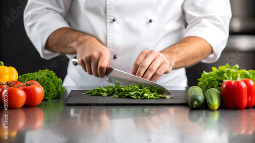 Foodie travel private jet foodie chef prepares fresh herbs cutting board private kitchen with colorful vegetables and travel