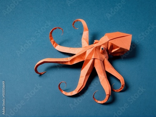  An exquisite origami octopus gracefully contrasts with a vibrant marine backdrop