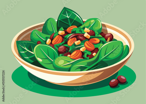 Delicious spinach salad with nuts and beans.