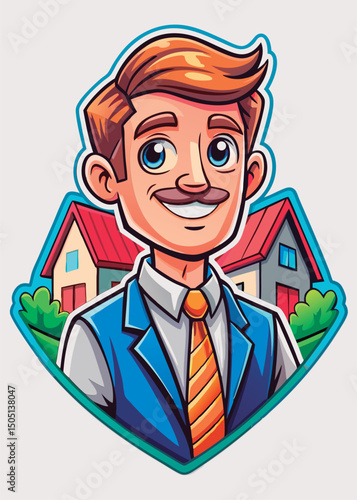 Friendly real estate agent smiling at home.