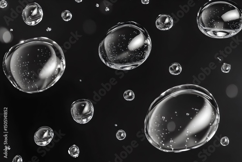 Clear water droplets on black background macro photography dew condensation moisture liquid surface wetness texture