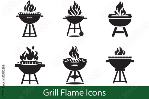 Grill Flame Icons. Bold Vector BBQ Set for Summer Cooking