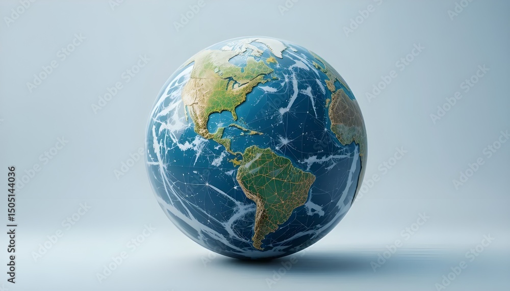 The Earth globe a representation of our planet with vibrant continents surrounded by a blue ocean and bright cloud The Earth globe a representation of our planet with vibrant continents surrounded by a blue ocean and bright cloud