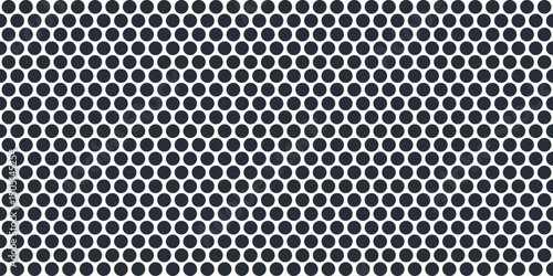 Metal micro mesh seamless pattern. Iron plate with round holes. Perforated metal texture. Dotted seamless pattern. Peg board sheet. Speaker screen grid background. Vector design illustration.