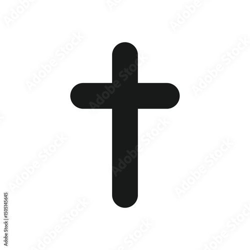 Rounded cross shape in solid black. Religious icon for graphic use.