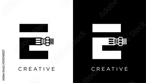 E Letter plumbing logo design vector template, plumber logo design