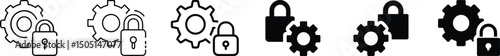  icon of gear beside lock representing security settings, privacy controls, configuration of secure systems, data protection, access management, encrypted system setup, cybersecurity preferences