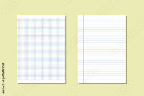 A4 ruled and square ruled vector paper template for writing and educational use