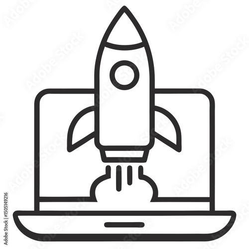 Rocket Launching from Laptop Screen – Startup Boost, Innovation & Business Success Concept