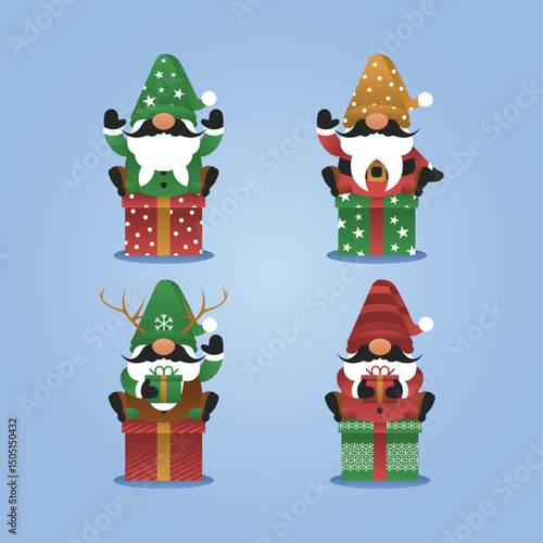 set gnome character sitting on a gift