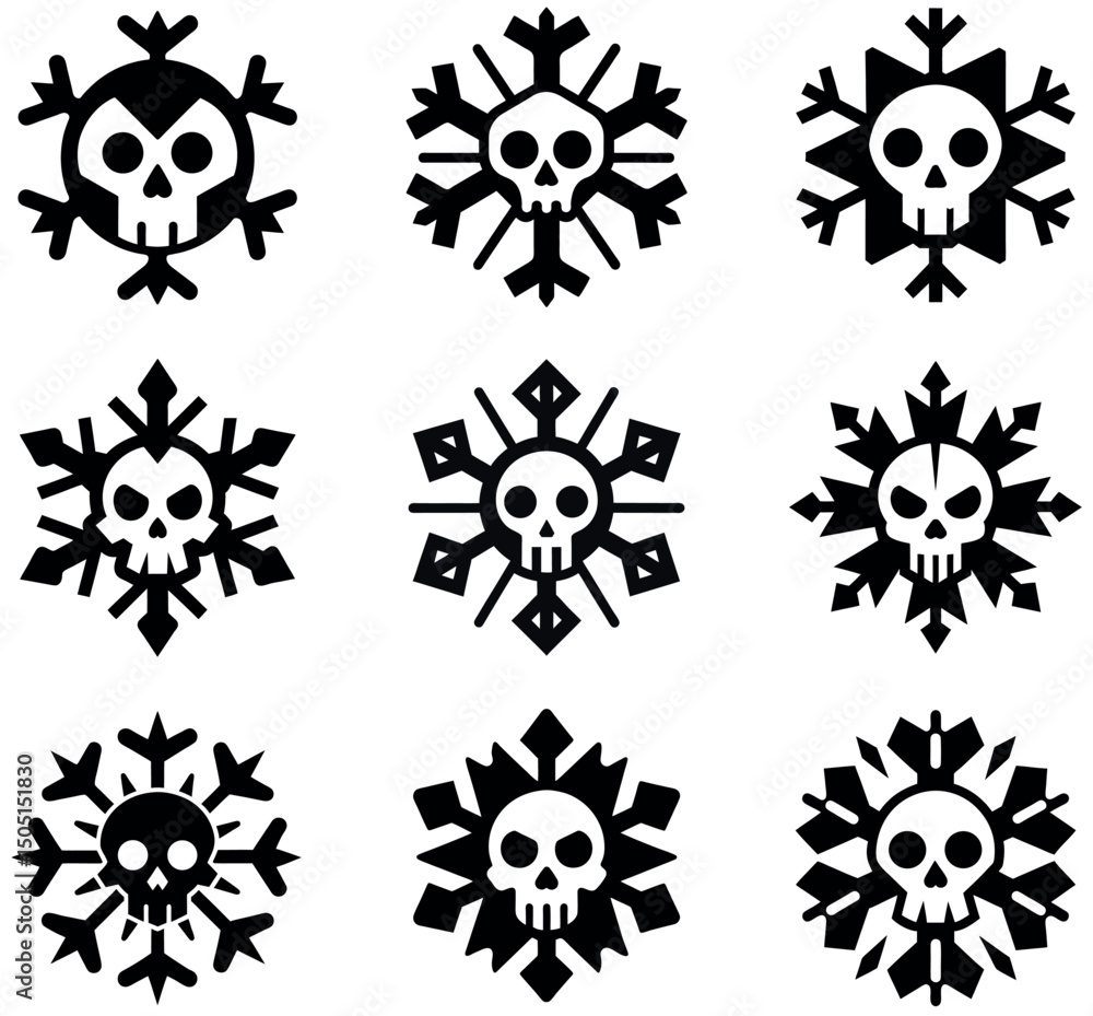 Obraz premium Skull Snowflake Icons with Gothic and Halloween Style Designs
