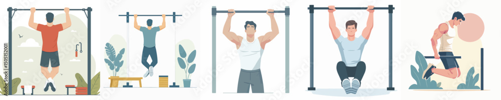 Fototapeta premium vector of a young man doing pull ups