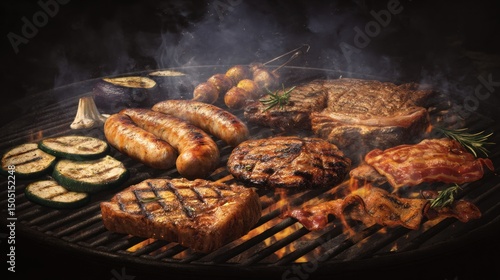 Aromatic Grilled Meat Feast: A Summer Barbecue Celebration with smokey goodness