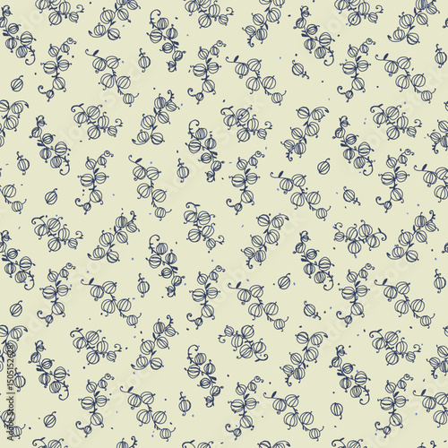 Seamless pattern with hand drawn with stylized bunches of currants Block Prints inspired by printmaking that uses wooden blocks to transfer repeating designs onto textiles.